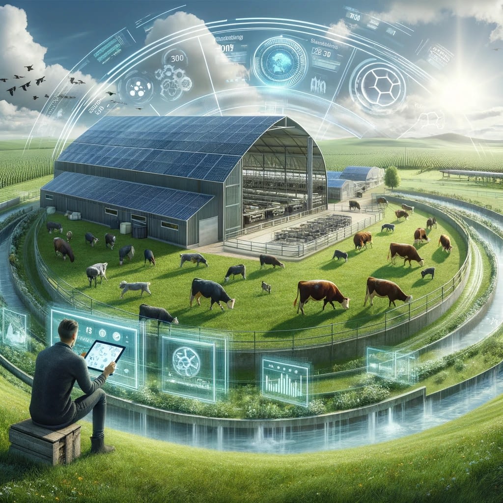 Dall&Middot;E 2024 03 01 19.19.02 A Conceptual Image Sized At 300 Px By 300 Px Illustrating The Integration Of Humane Treatment Of Animals Within Modern Farming. This Scene Showcases 300 Px By 300 -